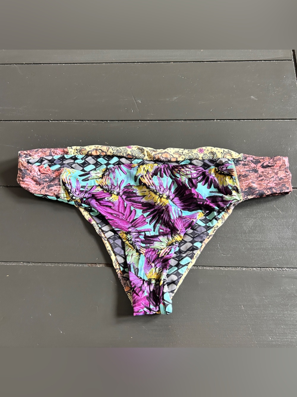 Vintage Maaji Floral Multicolor Bikini Bottoms - Purple/Turquoise